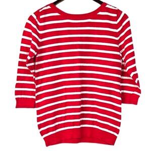 Old Navy Red White Stripes 3/4 Sleeve Crewneck French Parisian Sweater Size M